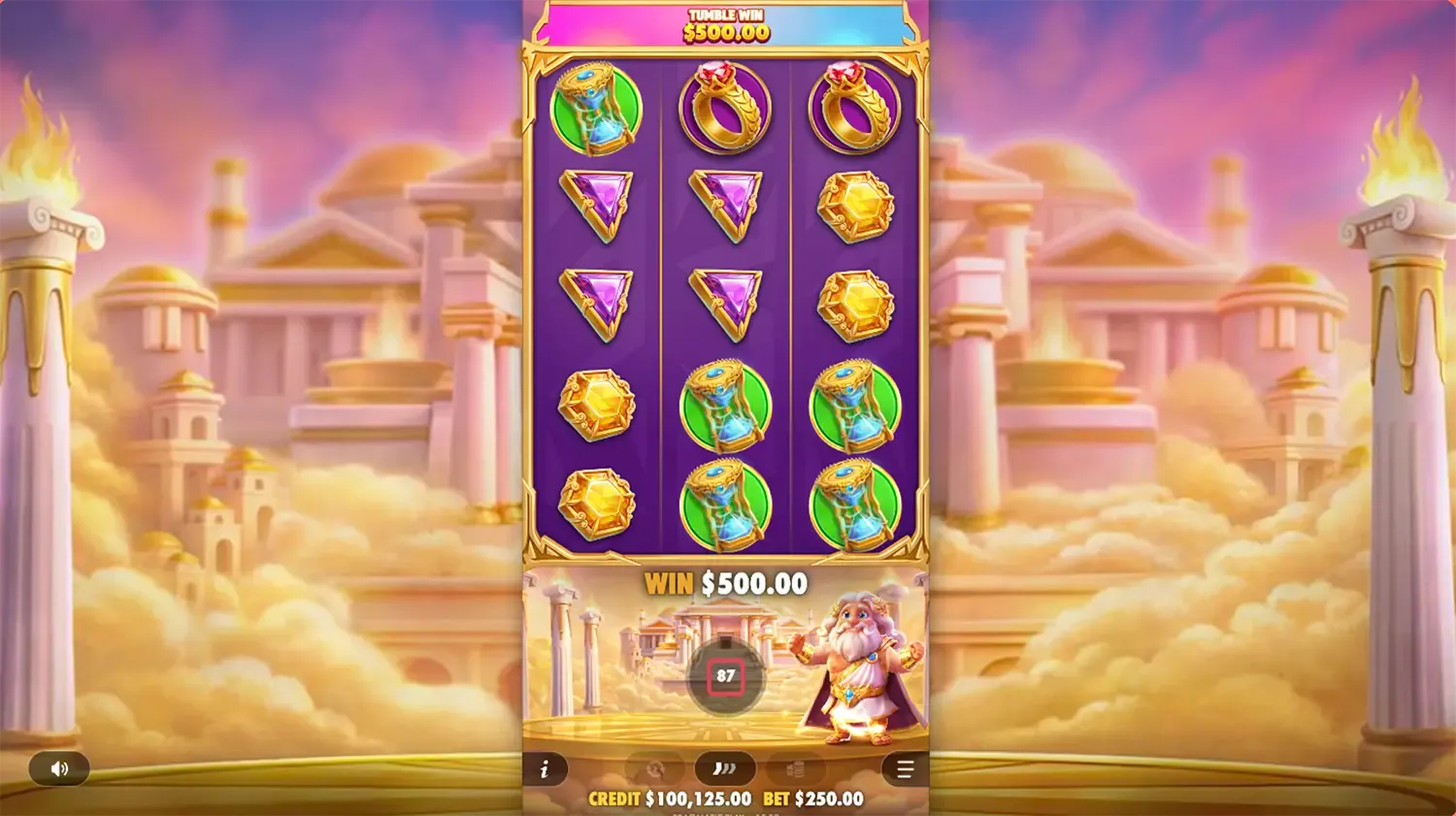 Gates of Olympus POP grid after a tumble win